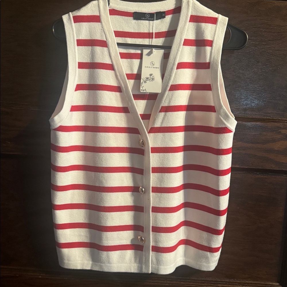 NWT, LILLUSORY Women's Striped Sweater Vest, Size Medium